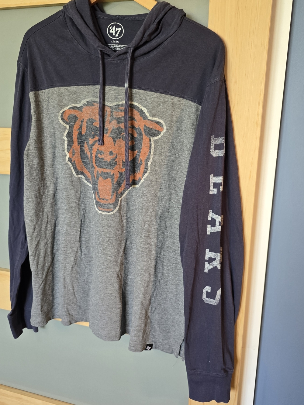 '47 Brand Chicago Bears Hooded Long Sleeve Tee - Navy & Gray